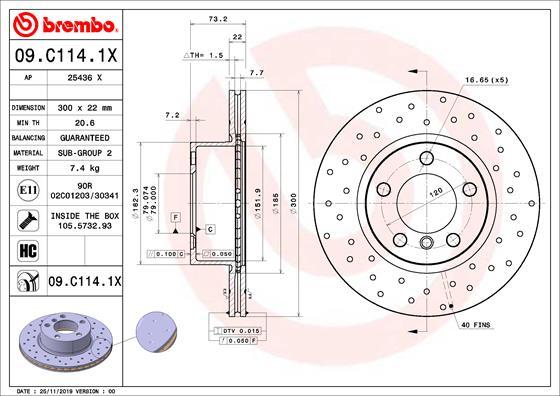 Brembo 09.C114.1X - Bremžu diski autodraugiem.lv