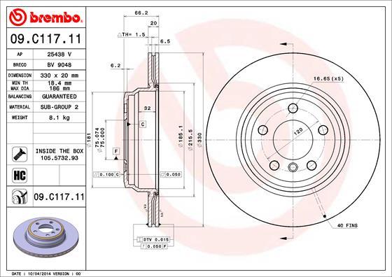 Brembo 09.C117.11 - Bremžu diski autodraugiem.lv