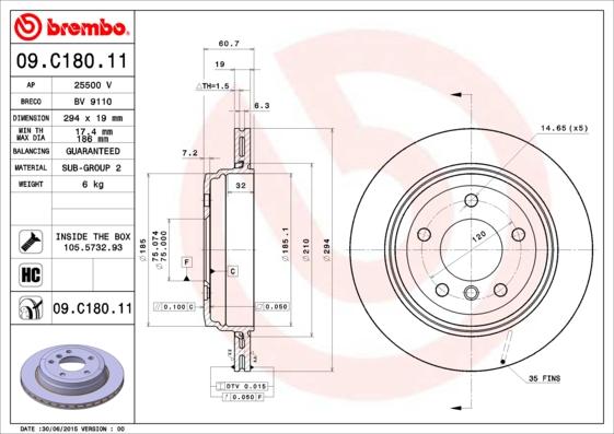 Brembo 09.C180.11 - Bremžu diski autodraugiem.lv