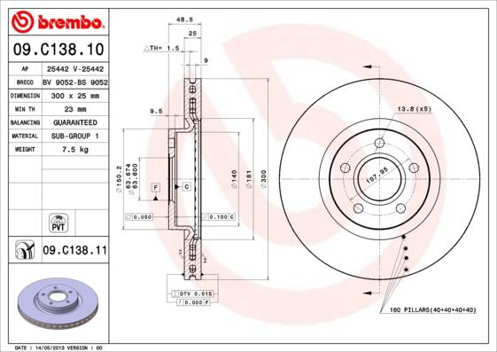 Brembo 09.C138.10 - Bremžu diski autodraugiem.lv