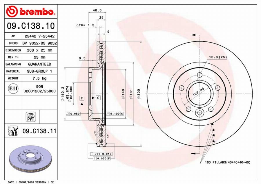 Brembo 09.C138.11 - Bremžu diski autodraugiem.lv