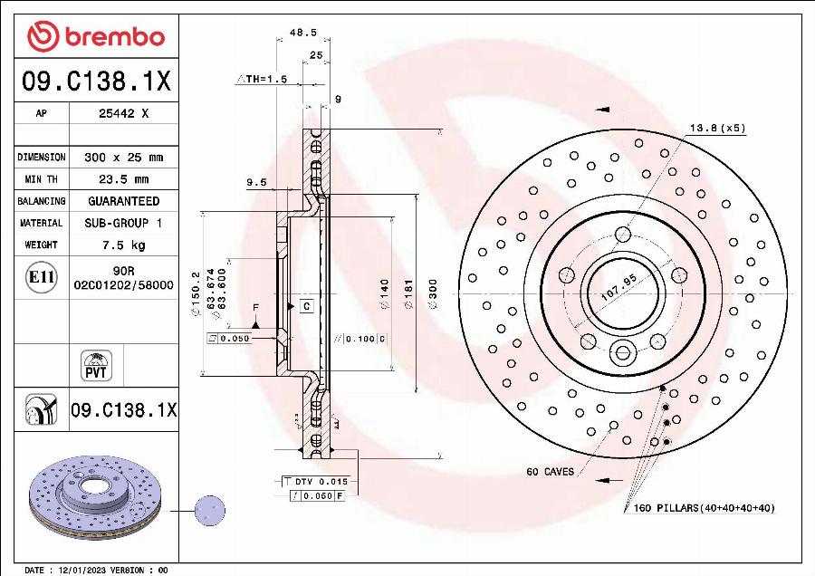 Brembo 09.C138.1X - Bremžu diski autodraugiem.lv