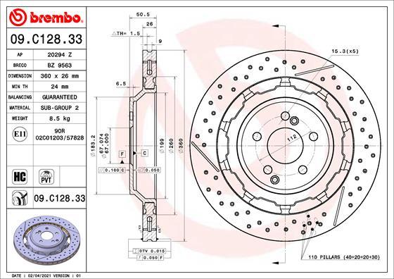 Brembo 09.C128.33 - Bremžu diski autodraugiem.lv