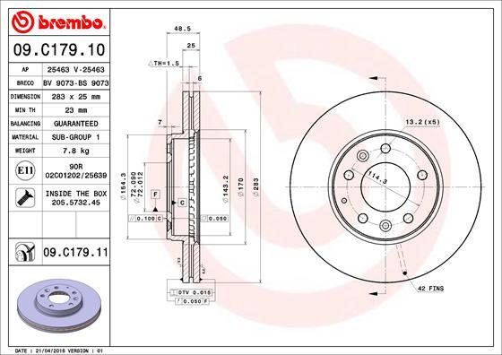 Brembo 09.C179.11 - Bremžu diski autodraugiem.lv