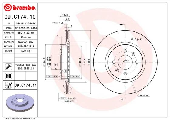 Brembo 09.C174.10 - Bremžu diski autodraugiem.lv