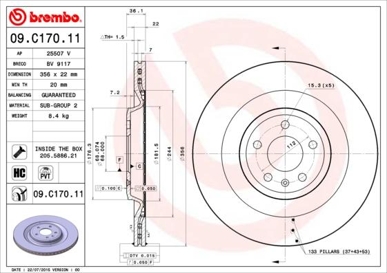 Brembo 09.C170.11 - Bremžu diski autodraugiem.lv