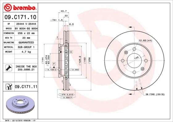 Brembo 09.C171.10 - Bremžu diski autodraugiem.lv