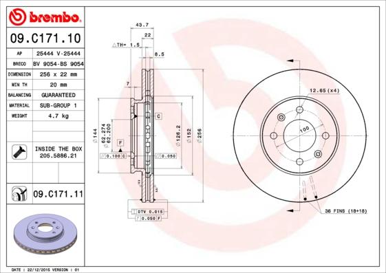 Brembo 09.C171.11 - Bremžu diski autodraugiem.lv