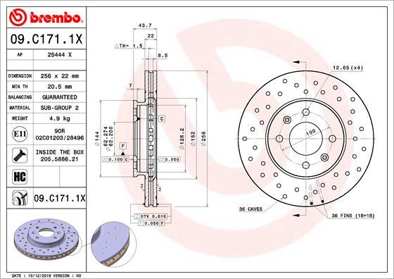 Brembo 09.C171.1X - Bremžu diski autodraugiem.lv