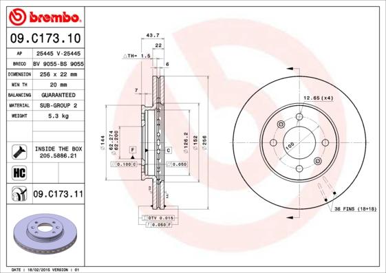 Brembo 09.C173.11 - Bremžu diski autodraugiem.lv