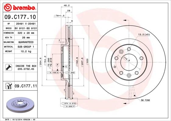 Brembo 09.C177.11 - Bremžu diski autodraugiem.lv