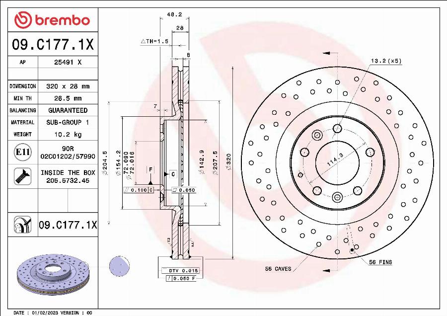 Brembo 09.C177.1X - Bremžu diski autodraugiem.lv