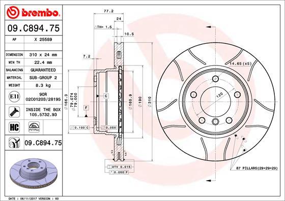 Brembo 09.C894.75 - Bremžu diski autodraugiem.lv