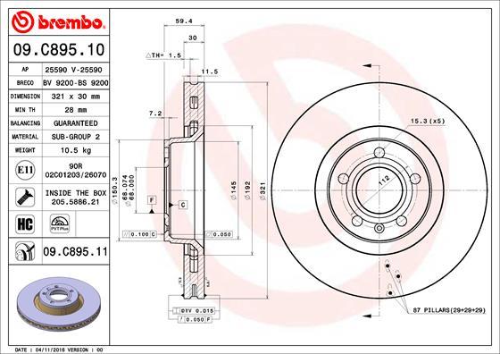 Brembo 09.C895.11 - Bremžu diski autodraugiem.lv