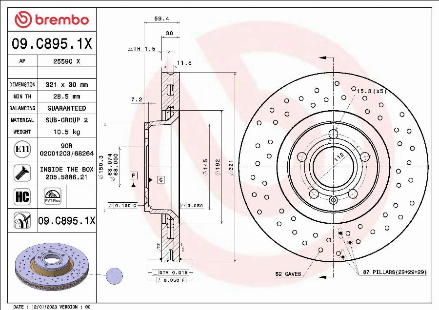 Brembo 09.C895.1X - Bremžu diski autodraugiem.lv