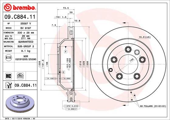 Brembo 09.C884.11 - Bremžu diski autodraugiem.lv