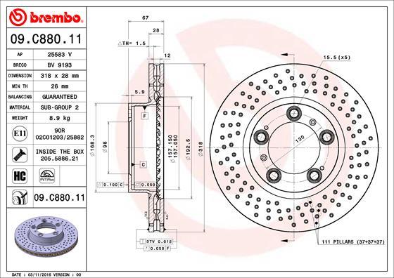 Brembo 09.C880.11 - Bremžu diski autodraugiem.lv