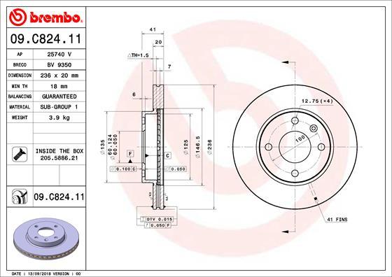 Brembo 09.C824.11 - Bremžu diski autodraugiem.lv