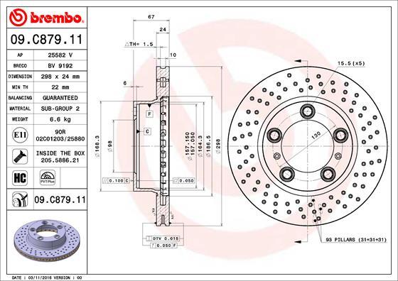 Brembo 09.C879.11 - Bremžu diski autodraugiem.lv