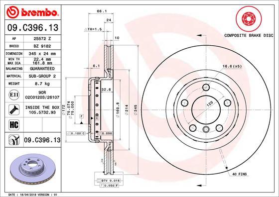 Brembo 09.C396.13 - Bremžu diski autodraugiem.lv