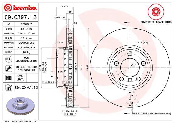 Brembo 09.C397.13 - Bremžu diski autodraugiem.lv