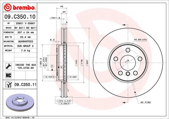 Brembo 09.C350.11 - Bremžu diski autodraugiem.lv