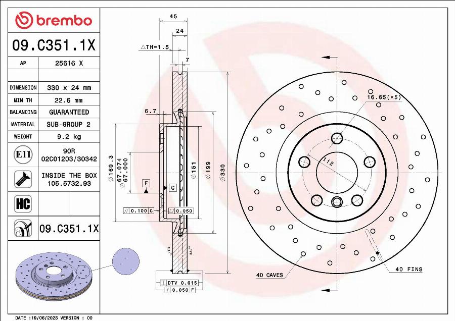 Brembo 09.C351.1X - Bremžu diski autodraugiem.lv