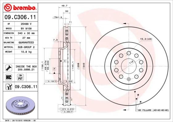 Brembo 09.C306.11 - Bremžu diski autodraugiem.lv
