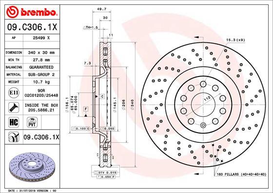 Brembo 09.C306.1X - Bremžu diski autodraugiem.lv