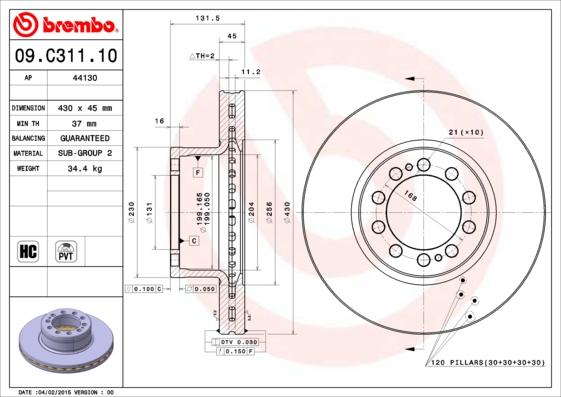 Brembo 09.C311.10 - Bremžu diski autodraugiem.lv