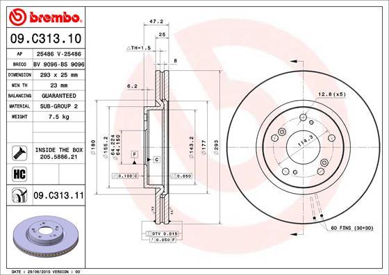 Brembo 09.C313.11 - Bremžu diski autodraugiem.lv