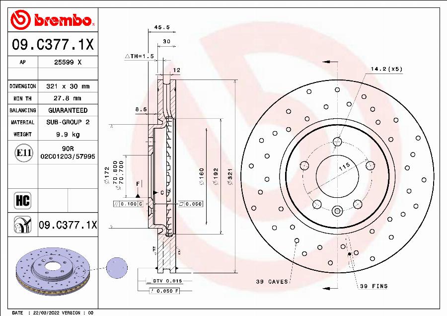Brembo 09.C377.1X - Bremžu diski autodraugiem.lv