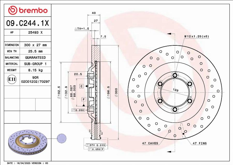 Brembo 09.C244.1X - Bremžu diski autodraugiem.lv