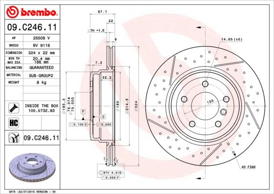 Brembo 09.C246.11 - Bremžu diski autodraugiem.lv