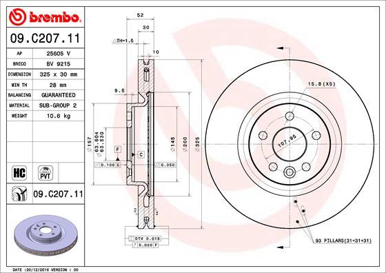 Brembo 09.C207.11 - Bremžu diski autodraugiem.lv