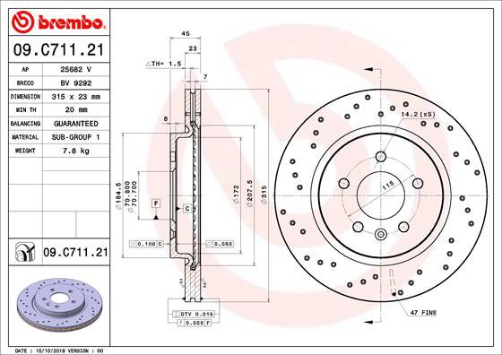 Brembo 09.C711.21 - Bremžu diski autodraugiem.lv