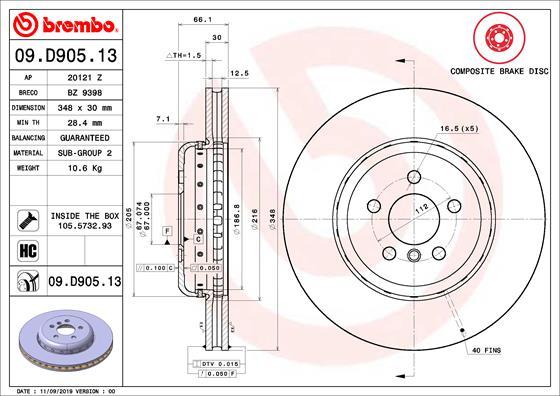 Brembo 09.D905.13 - Bremžu diski autodraugiem.lv