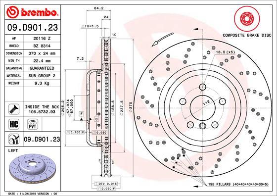 Brembo 09.D901.23 - Bremžu diski autodraugiem.lv