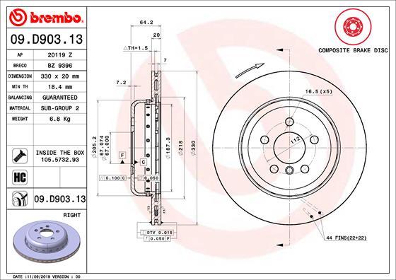 Brembo 09.D903.13 - Bremžu diski autodraugiem.lv