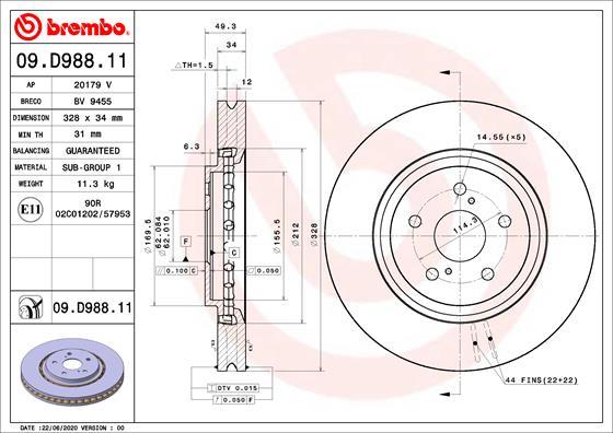 Brembo 09.D988.11 - Bremžu diski autodraugiem.lv