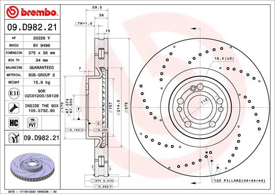 Brembo 09.D982.21 - Bremžu diski autodraugiem.lv