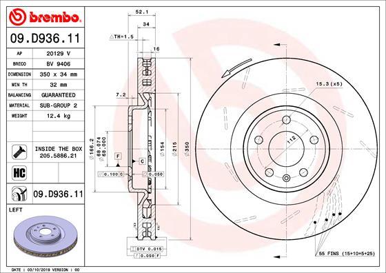 Brembo 09.D936.11 - Bremžu diski autodraugiem.lv