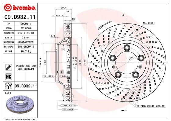 Brembo 09.D932.11 - Bremžu diski autodraugiem.lv