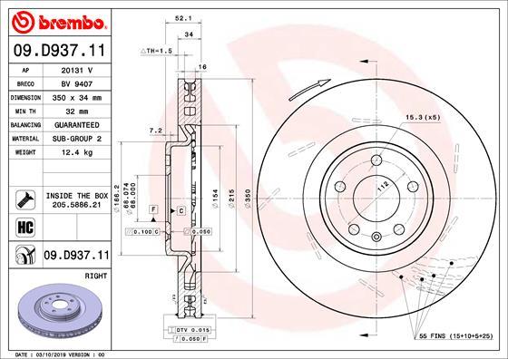 Brembo 09.D937.11 - Bremžu diski autodraugiem.lv