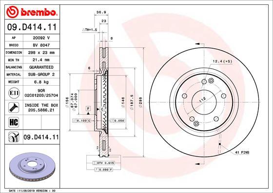 Brembo 09.D414.11 - Bremžu diski autodraugiem.lv