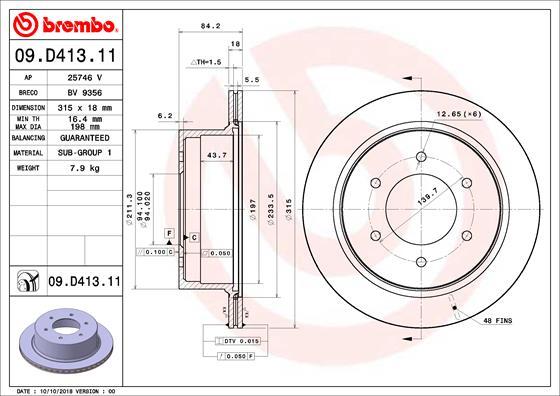 Brembo 09.D413.11 - Bremžu diski autodraugiem.lv