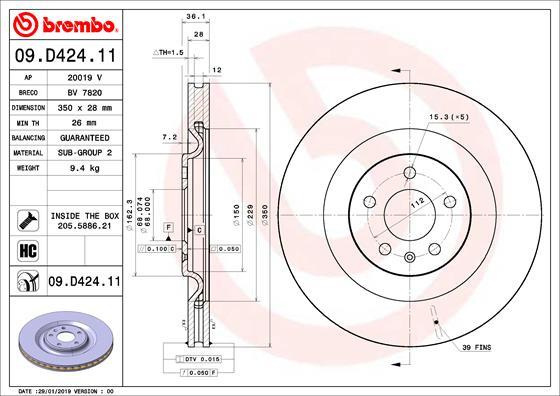 Brembo 09.D424.11 - Bremžu diski autodraugiem.lv