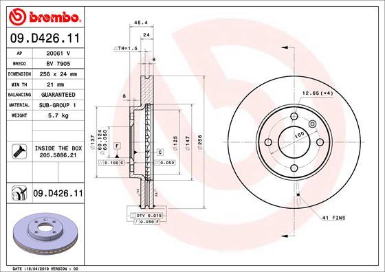 Brembo 09.D426.11 - Bremžu diski autodraugiem.lv