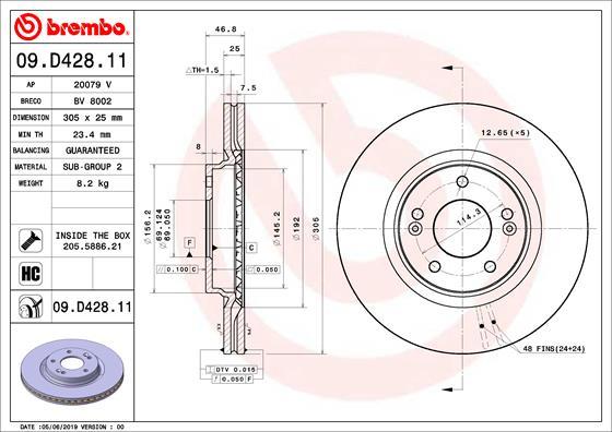 Brembo 09.D428.11 - Bremžu diski autodraugiem.lv