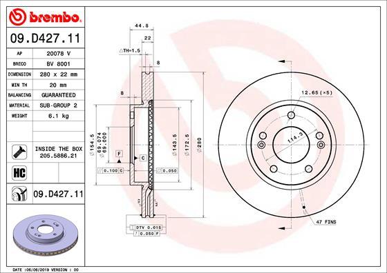 Brembo 09.D427.11 - Bremžu diski autodraugiem.lv